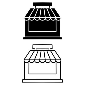 recommend clip art: Market shop line icon. Kiosk, store, retail graphic pictograph. Street food concept linear label. Contour logo commercial market place. Vector illustration isolated on white