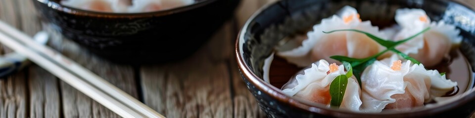 A bowl of delicious wontons with a simple minimal setting.