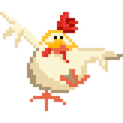 Chicken cartoon icon in pixel style