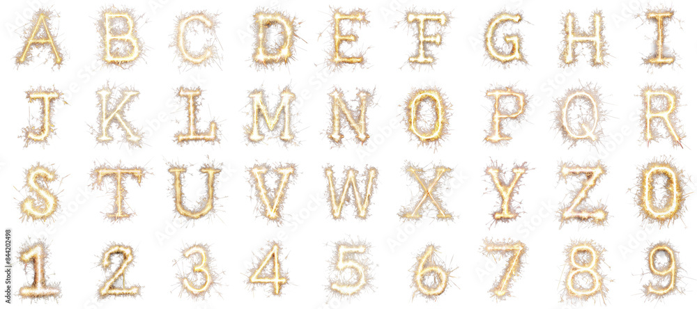 Fototapete sparklers alphabet png set mockup in 3d transparent no background for all purpose.
