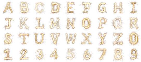 Sparklers alphabet png set mockup in 3d transparent no background for all purpose.
