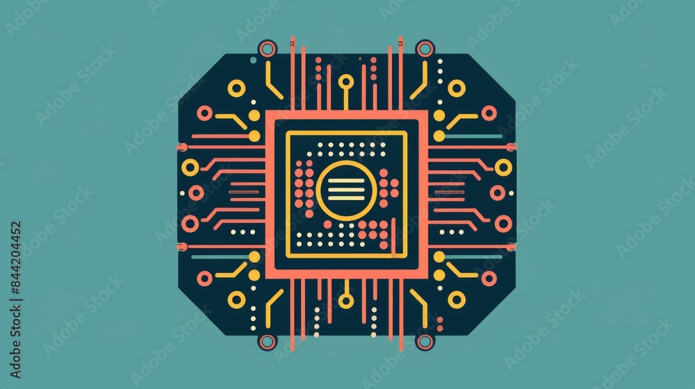 Poster discover the sleek cpu thin line icon in this contemporary 2d artwork depicting a whimsical computer