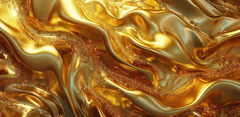 Luxurious, Gold, Glistening texture. A Golden surface for Liquid. Melted gold liquid texture background, luxury style. golden silk abstract background