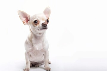 Chihuahua puppy poses on white background, adorable and playful