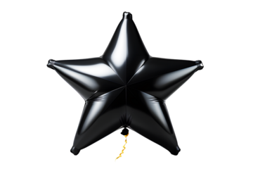 Black star shaped Inflatable balloons in air isolated on cut out PNG or transparent background. Flat lay Holiday card, Happy Valentine's day. Decorate various festivals or celebration parties.	