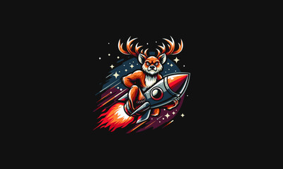 Fototapeta premium deer riding rocket angry vector artwork design