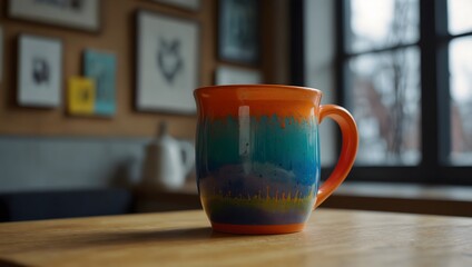 A scene where a colorful mug becomes the unexpected catalyst for a profound moment of introspection ai_generated