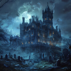 gothic mansion scary scene for halloween