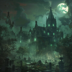 gothic mansion scary scene for halloween