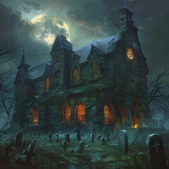 gothic mansion scary scene for halloween