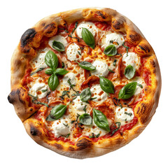 Artisanal Wood-Fired Pizza with Fresh Mozzarella and Basil Isolated on Transparent or White Background, PNG