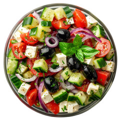 Classic Greek Salad with Feta and Olives Isolated on Transparent or White Background, PNG