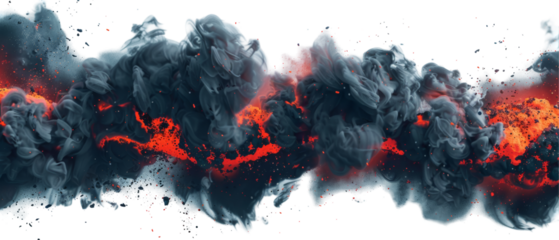 Dark Smoke and Red Lava Explosion Isolated on Transparent or White Background, PNG