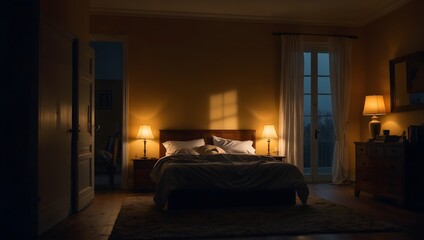 A vivid scene of a solitary figure contemplating life in their dimly lit bedroom ai_generated