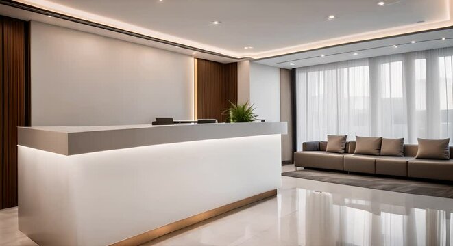 Modern office reception room with marble computer desk