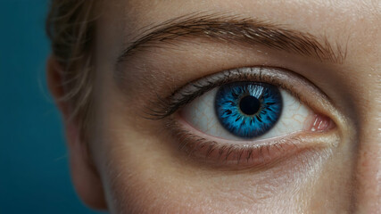 Obraz premium A close-up image of a woman's eye with blue sea-colored iris
