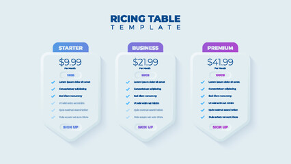 Business price chart template, Web banner checklist template design. Design a price list comparison table.