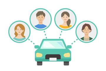 車をシェアするイメージのイラスト