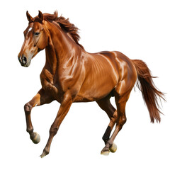 Naklejka premium Glossy Chestnut Horse in a Field Isolated on Transparent or White Background, PNG