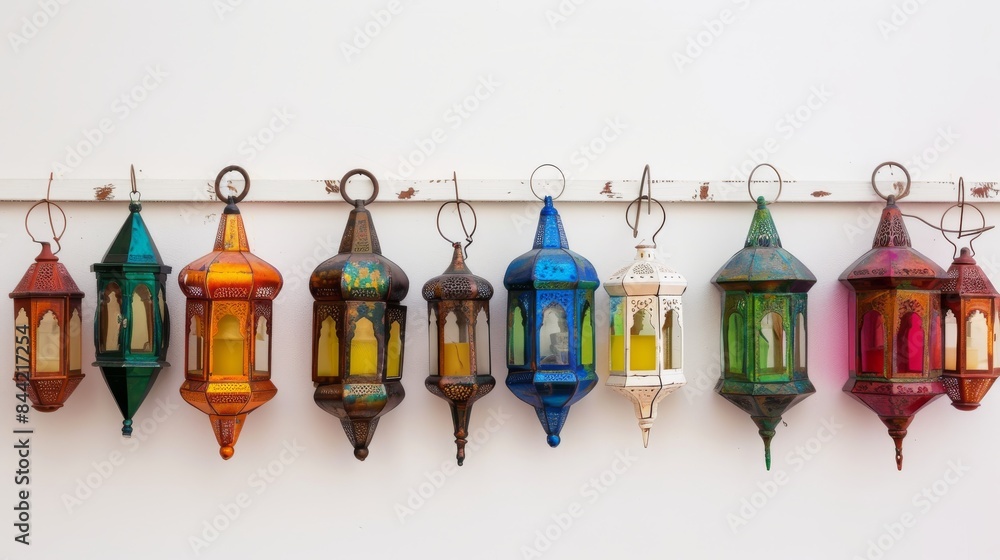 Sticker Traditional Islamic lanterns arranged neatly against a white background, perfect for Ramadan decorations.