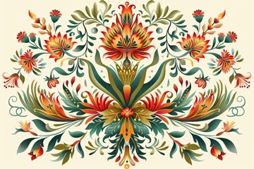 Fototapeta premium Colorful tapestry adorned with a cute Aloe Vera Plant motif. Illustration concept capturing the whimsy of nature.