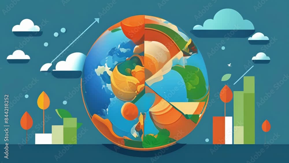 Poster a mural on the side of a building depicting the earth as a pie chart with each slice representing a 