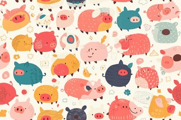 Cute cartoon pigs seamless pattern