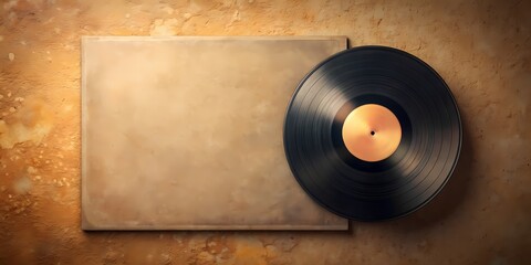 Obraz premium Blank Vintage Record Album Cover With A Vinyl Record On A Textured Background.