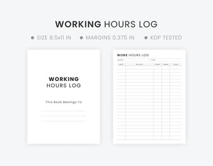Working Hours Log Sheet Printable, Work Time Tracker Template, Minimalist Activity Tracker, Time Spent, Task Tracker
