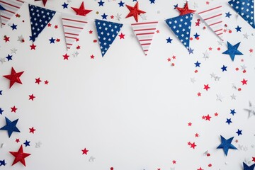 Crisp white backdrop with Patriot Day decorations.