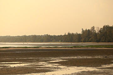 Sunset view of Mae Ramphueng Beach, Bang Saphan Noi, Prachuap Khiri Khan, Thailand 