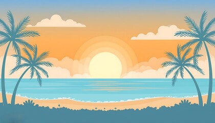 sunset tropical beach illustration