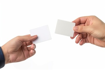 Obraz premium White mockup exchanging business cards isolated white background
