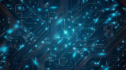 Circuit board background composed of interconnected geometric shapes, technology-themed designs