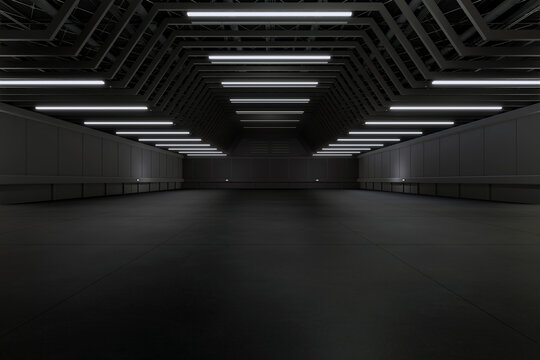 Empty hall exhibition centre.The backdrop for exhibition stands, booth,parking,trade show.Conversation for activity,meeting.Arena for entertainment,event,sports.Indoor for Factory,showroom.3d render.