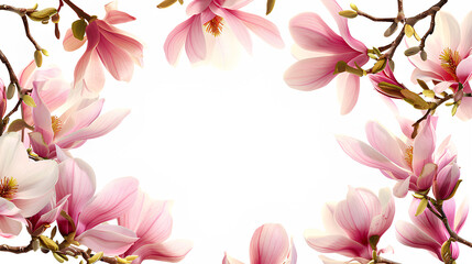 Fototapeta premium Magnolia border frame backgrounds pattern flower