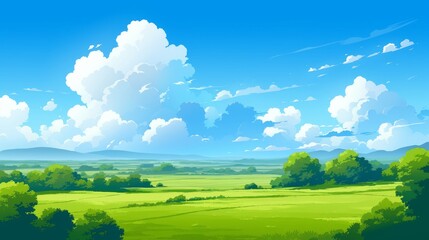 Summer Landscape with Puffy Clouds