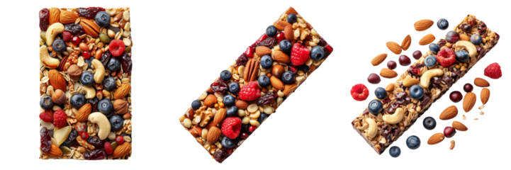 Energy-Packed Protein Bar with Nuts and Fruits Set Isolated on Transparent or White Background, PNG