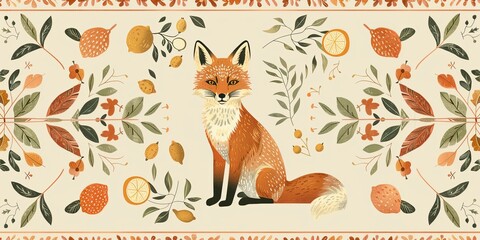 Desert Fox Illustrated on Oriental Carpet. Traditional Oriental Art