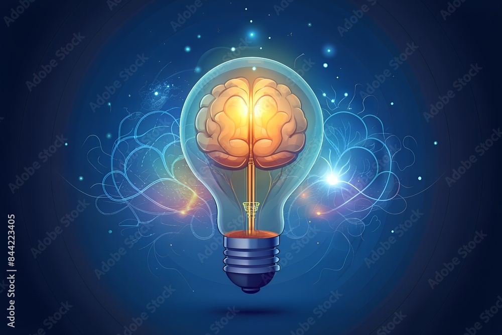 Aufkleber lightbulb brain concept for generating new ideas
