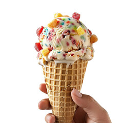 Hand Holding a Cone of Tutti Frutti Ice Cream