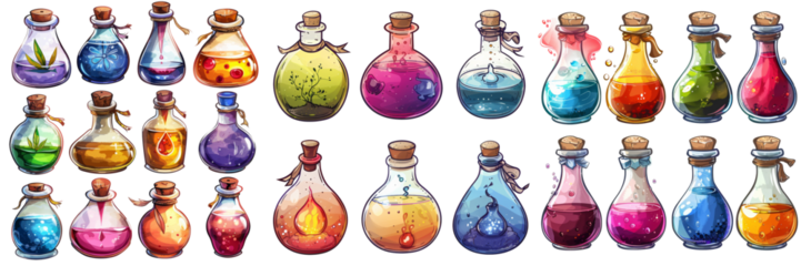Elixir Magic Phials Set Isolated on Transparent or White Background, PNG