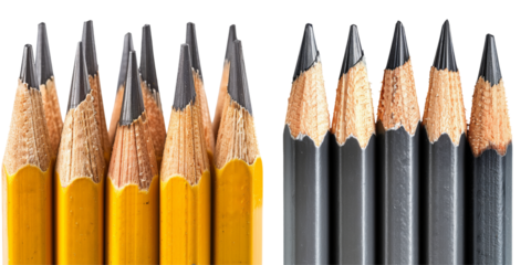 Freshly Sharpened Pencils Pointing Upwards Set Isolated on Transparent or White Background, PNG
