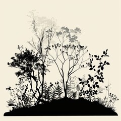 Silhouette of plants and trees on a minimalist modern background.