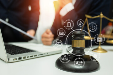 team meeting.businessman discussing legal legislation at law firm. judge gavel 