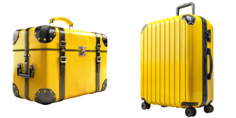 Big Yellow Suitcase Set Isolated on Transparent or White Background, PNG