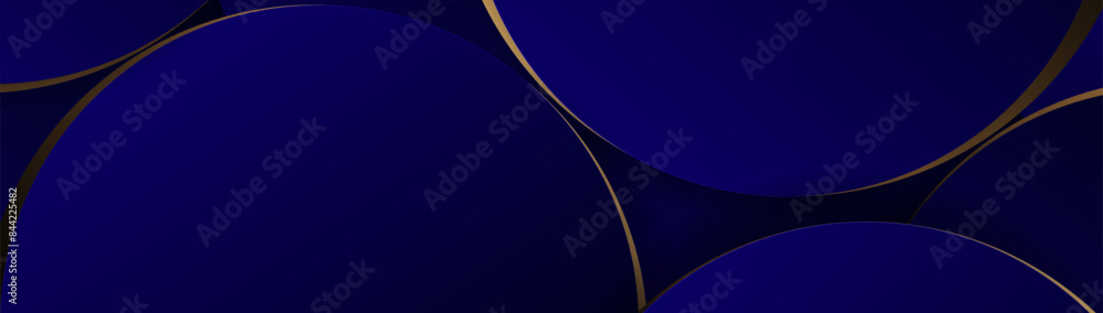 Poster Abstract background with blue circle geometric and gold lines. Modern minimal trendy lines pattern horizontal. Vector illustration
