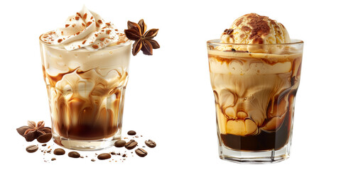 Affogato with Vanilla Gelato and Espresso Set Isolated on Transparent or White Background, PNG