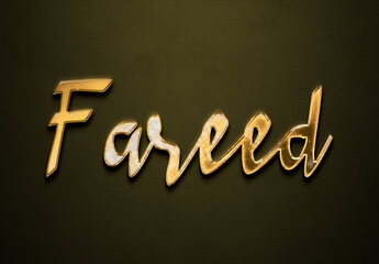 Old gold text effect of name Fareed with 3D glossy style Mockup.
