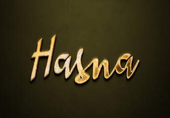 Old gold text effect of name Hasna with 3D glossy style Mockup.